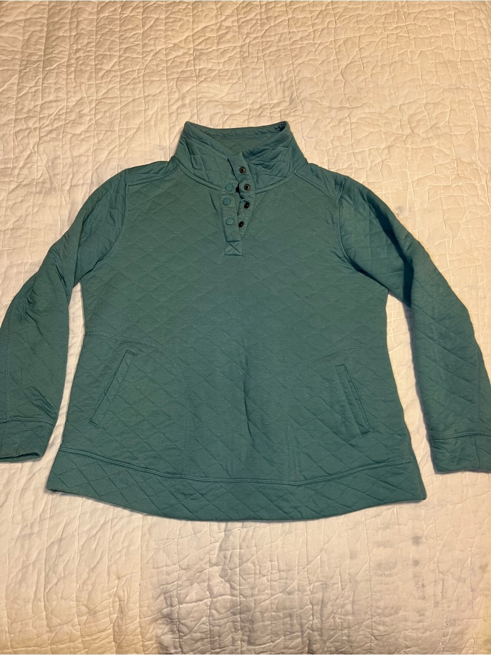 Modern Canvas Women’s Quilted Pullover Sweatshirt Teal Snap Neck Long Sleeve XL